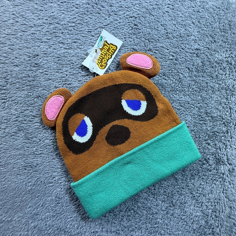 Nintendo Animal Crossing Tom Nook Knit Beanie Hat Brown Green Gaming NWT